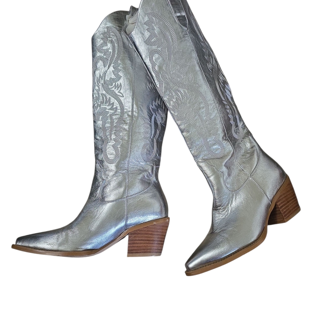 Elegant Silver Heeled Boots for Women